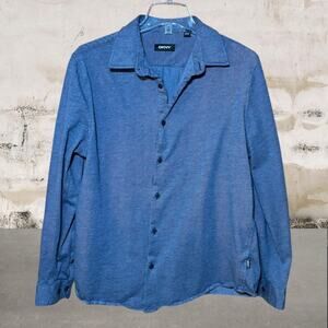 DKNY Men's Long Sleeve Collared Button Down Shirt in Blue - Size Large